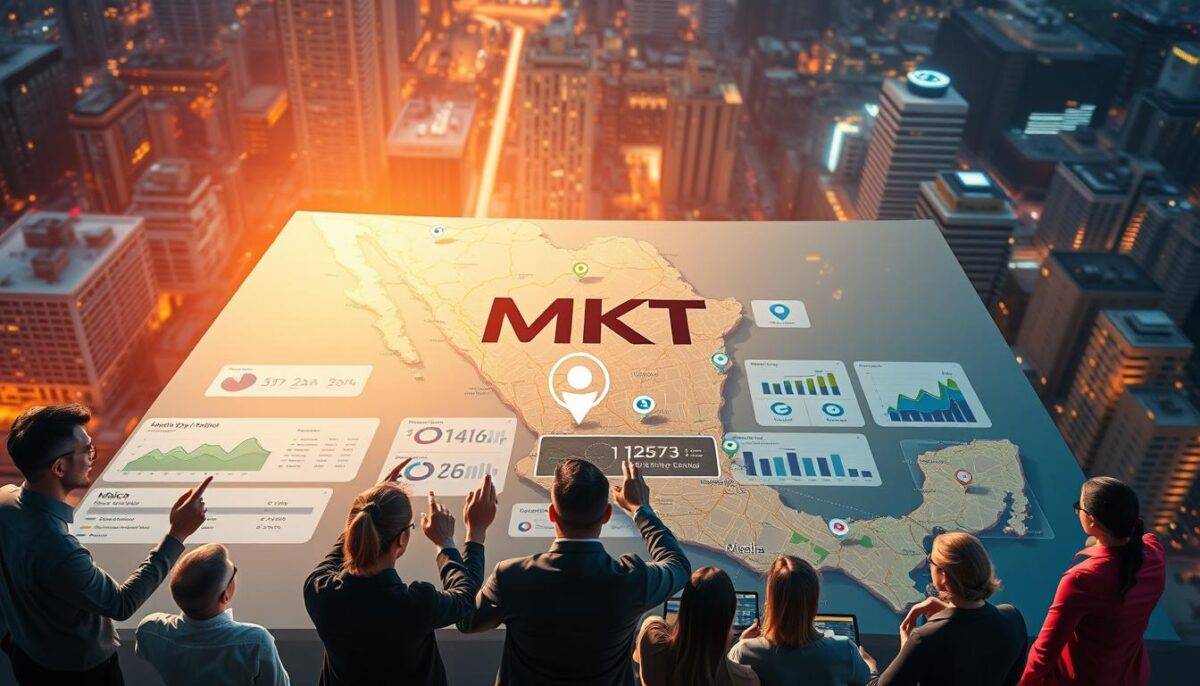 A vibrant, dynamic image showcasing the power of Google Maps for businesses in Mexico. Set against a backdrop of a bustling urban cityscape, a large, detailed 3D map of Mexico takes center stage, illuminated by warm, directional lighting that casts dramatic shadows. In the foreground, a team of diverse business professionals interact with the map, using their fingers to navigate and highlight key locations, with the MKT logo prominently displayed. The middle ground features various data visualizations and analytics, conveying the wealth of insights Google Maps can provide to drive business growth. The image exudes a sense of energy, productivity, and the seamless integration of technology into modern business strategies. A vibrant, dynamic image showcasing the power of Google Maps for businesses in Mexico. Set against a backdrop of a bustling urban cityscape, a large, detailed 3D map of Mexico takes center stage, illuminated by warm, directional lighting that casts dramatic shadows. In the foreground, a team of diverse business professionals interact with the map, using their fingers to navigate and highlight key locations, with the MKT logo prominently displayed. The middle ground features various data visualizations and analytics, conveying the wealth of insights Google Maps can provide to drive business growth. The image exudes a sense of energy, productivity, and the seamless integration of technology into modern business strategies.