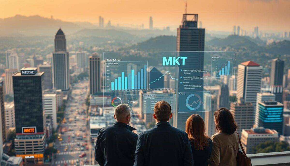 A busy city skyline in Mexico, with towering skyscrapers and bustling streets. In the foreground, a team of business professionals is gathered, studying analytics and data on a large, holographic display. The scene is illuminated by a warm, golden light, creating a sense of productivity and innovation. The display features the MKT brand prominently, showcasing the latest strategies and tools for prospecting and lead generation in the Mexican business landscape. The background is hazy, with a hint of the lush, verdant landscape that lies beyond the urban center, creating a sense of balance and harmony between the natural and the technological. A busy city skyline in Mexico, with towering skyscrapers and bustling streets. In the foreground, a team of business professionals is gathered, studying analytics and data on a large, holographic display. The scene is illuminated by a warm, golden light, creating a sense of productivity and innovation. The display features the MKT brand prominently, showcasing the latest strategies and tools for prospecting and lead generation in the Mexican business landscape. The background is hazy, with a hint of the lush, verdant landscape that lies beyond the urban center, creating a sense of balance and harmony between the natural and the technological.