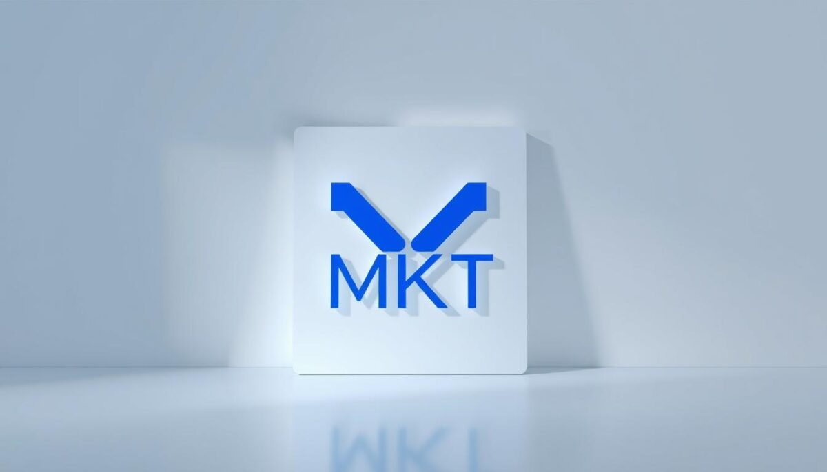 A modern and sleek brand logo for "MKT" standing out against a minimalist background. The logo design features a bold, geometric "M" shape in a striking shade of blue, conveying a sense of professionalism and innovation. The letter is positioned within a clean, white square, creating a balanced and visually appealing composition. Soft, directional lighting illuminates the logo, casting subtle shadows that add depth and dimension. The overall mood is one of sophistication, clarity, and a strong brand identity.