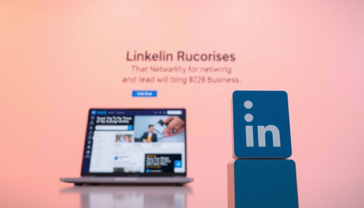 A vibrant, professional LinkedIn platform for businesses, featuring a clean, minimalist design. In the foreground, the MKT brand logo stands out prominently, conveying a sense of authority and expertise. The middle ground showcases a sleek, user-friendly interface with intuitive navigation and high-quality graphics, highlighting the platform's capabilities for networking, lead generation, and B2B sales. The background is filled with a soft, warm gradient, creating a sophisticated and inviting atmosphere, complementing the overall professional tone. Capture the image with a wide-angle lens, using balanced lighting to ensure a visually striking and attention-grabbing representation of the LinkedIn platform for enterprises.